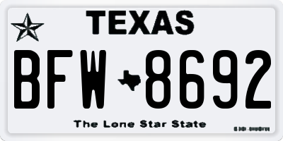 TX license plate BFW8692