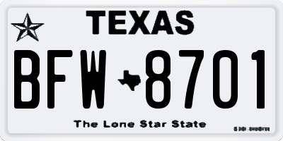 TX license plate BFW8701