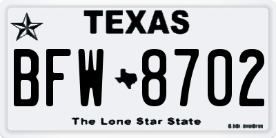 TX license plate BFW8702