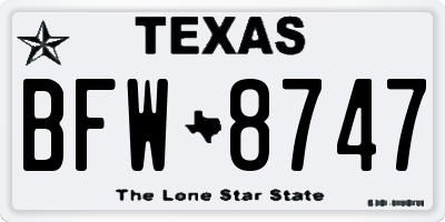TX license plate BFW8747