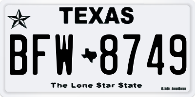 TX license plate BFW8749