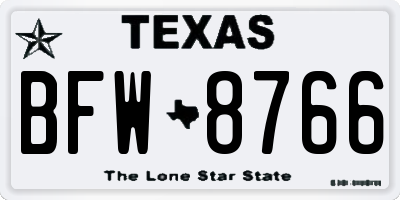 TX license plate BFW8766