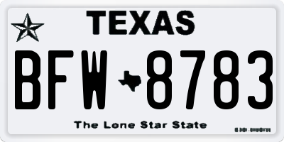 TX license plate BFW8783