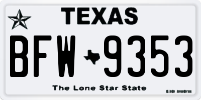 TX license plate BFW9353
