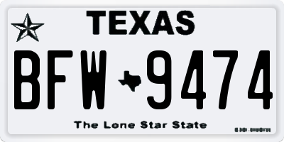 TX license plate BFW9474