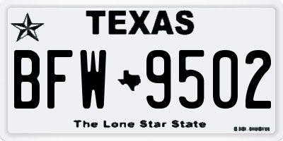 TX license plate BFW9502