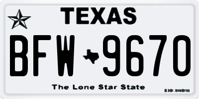 TX license plate BFW9670