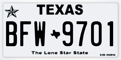 TX license plate BFW9701