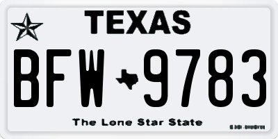 TX license plate BFW9783
