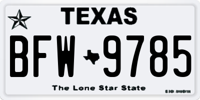 TX license plate BFW9785