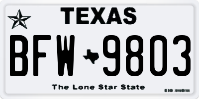 TX license plate BFW9803