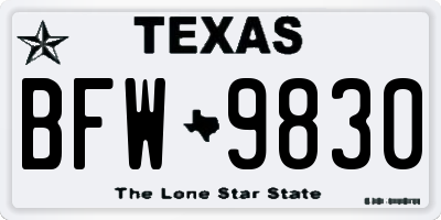 TX license plate BFW9830