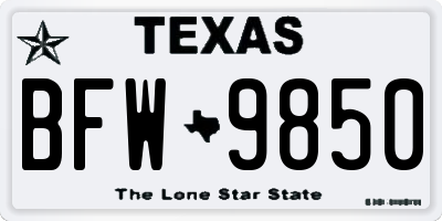 TX license plate BFW9850