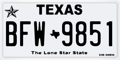 TX license plate BFW9851