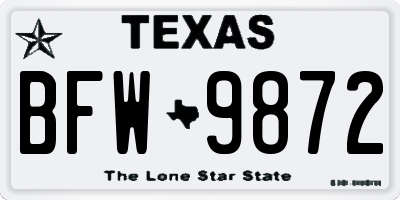 TX license plate BFW9872