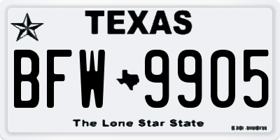 TX license plate BFW9905