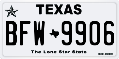 TX license plate BFW9906