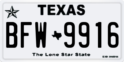 TX license plate BFW9916