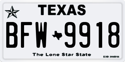 TX license plate BFW9918