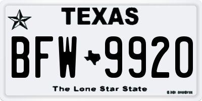 TX license plate BFW9920