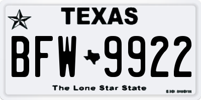 TX license plate BFW9922