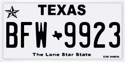 TX license plate BFW9923