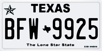 TX license plate BFW9925