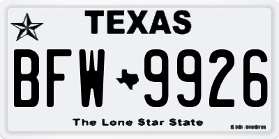 TX license plate BFW9926