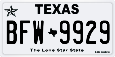 TX license plate BFW9929
