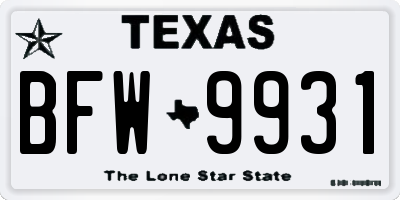 TX license plate BFW9931