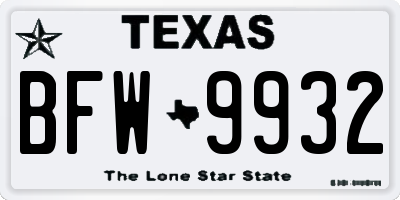 TX license plate BFW9932
