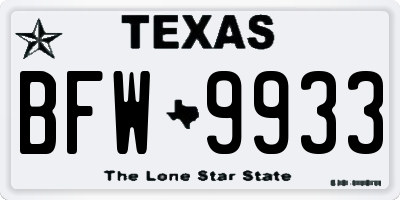 TX license plate BFW9933