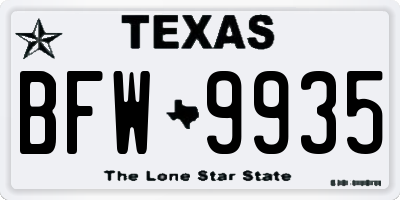 TX license plate BFW9935