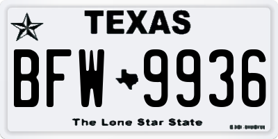 TX license plate BFW9936