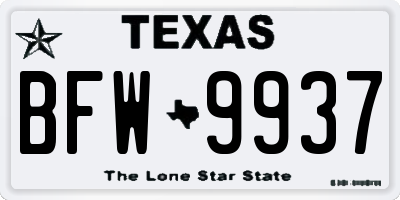 TX license plate BFW9937