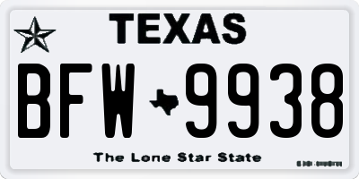 TX license plate BFW9938