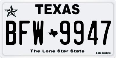 TX license plate BFW9947