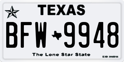 TX license plate BFW9948