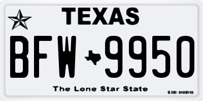 TX license plate BFW9950