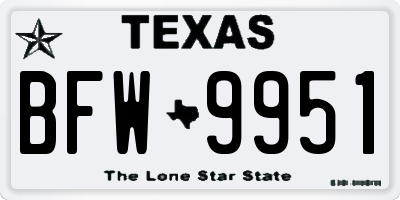 TX license plate BFW9951