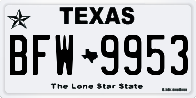TX license plate BFW9953