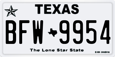 TX license plate BFW9954