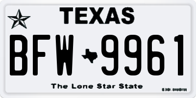 TX license plate BFW9961
