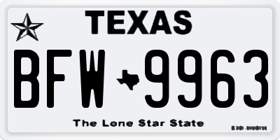 TX license plate BFW9963