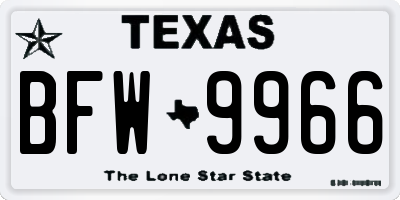 TX license plate BFW9966