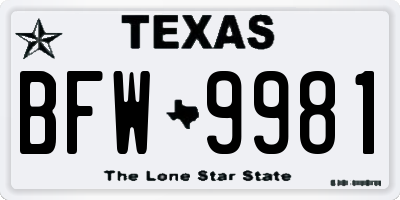 TX license plate BFW9981