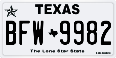 TX license plate BFW9982