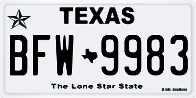 TX license plate BFW9983