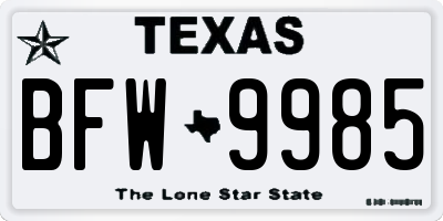 TX license plate BFW9985