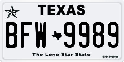 TX license plate BFW9989